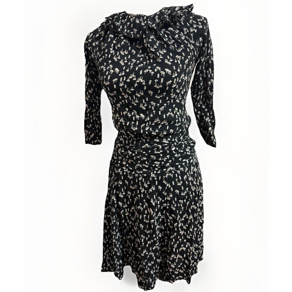 Vintage 80s Drop Waist Bichon Cynthia Howie Midi Dress Secretary Chic XXS